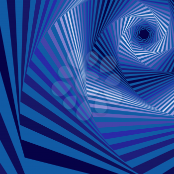 Concentric hexagonal shapes forming the digital sequence with swirl pseudo 3D effect, abstract vector pattern in various blue hues