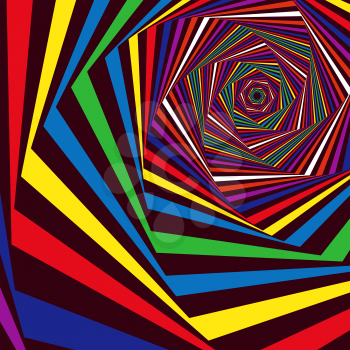 Concentric hexagonal multicolor shapes forming the digital sequence with swirl pseudo 3D effect, abstract vector pattern 