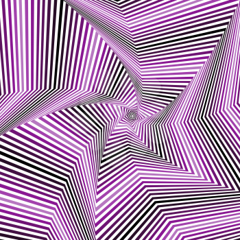 Concentric pentagonal star shapes forming the digital sequence with swirl pseudo 3D effect, abstract vector pattern in many violet hues
