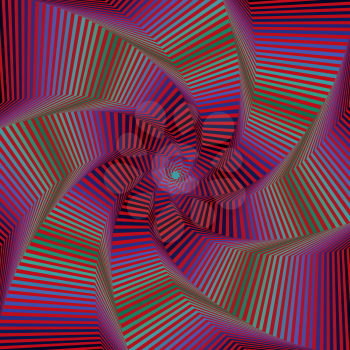 Concentric octagonal star shapes forming the digital sequence with swirl pseudo 3D effect, abstract vector pattern in red, blue and green hues