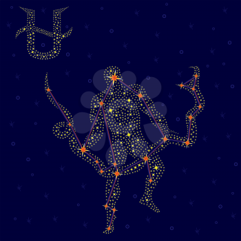 Alternative thirteenth Zodiac sign Ophiuchus on a background of the starry sky with the scheme of stars in the constellation, vector illustration
