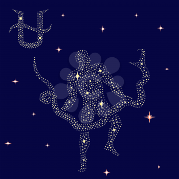 Alternative thirteenth Zodiac sign Ophiuchus on a background of the starry sky, vector illustration