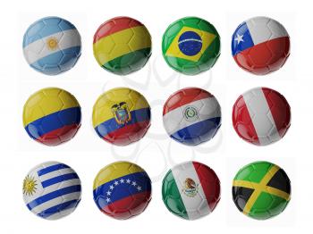 Set of 3d soccer balls with flags.