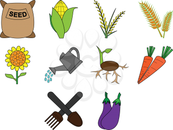 collection of simple flat color agricultural icon vector