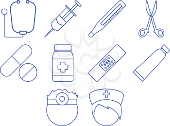 Collection of simple thinline medical icon vector