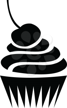 Simple flat black cherry cupcake icon vector
