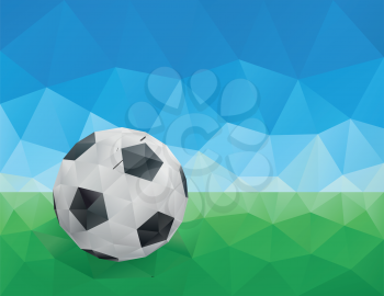 Classic Soccer Ball, Green Grass and Blue Sky. Low Poly Vector Art.