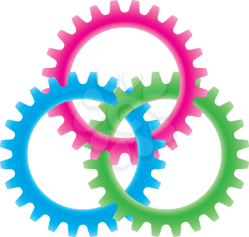 Tree colored gears isolated on white (settings or amalgamation icon)