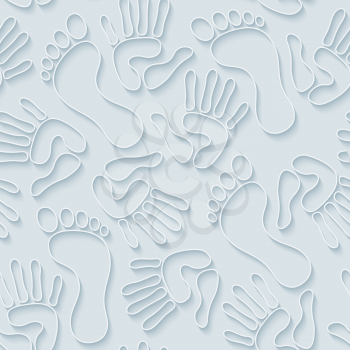 Handprints & footprints wallpaper. 3d seamless background. Vector EPS10.
