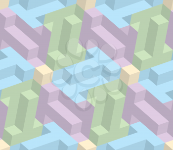 Isometric Seamless Pattern in pastel shades. 3D Optical Illusion Background Texture. Editable Vector EPS10 Illustration.