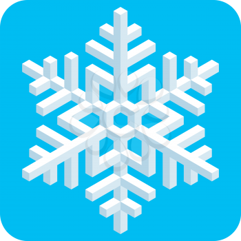 3D Isometric Snowflake Icon in flat design for Christmas decoration.