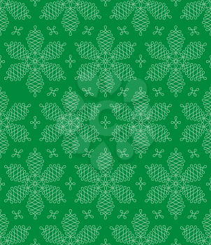 Flourish Snowflakes Seamless Winter Pattern. Linear tileable vector background.