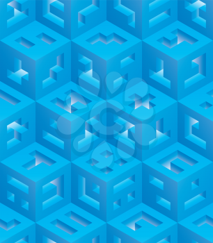 Blue cubes isometric seamless pattern. Vector tileable background. Blockchain technology concept.