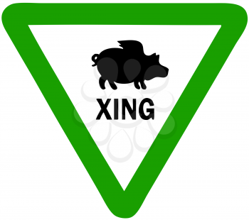 Royalty Free Photo of a Flying Pig Crossing Sign