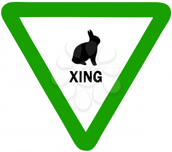 Royalty Free Clipart Image of a Rabbit Crossing Sign