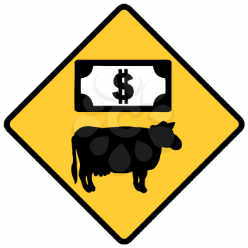 Royalty Free Clipart Image of a Cash Cow Warning Sign