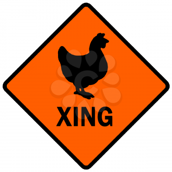 Royalty Free Clipart Image of a Chicken Crossing Sign
