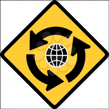 Royalty Free Clipart Image of a Roundabout World Sign
