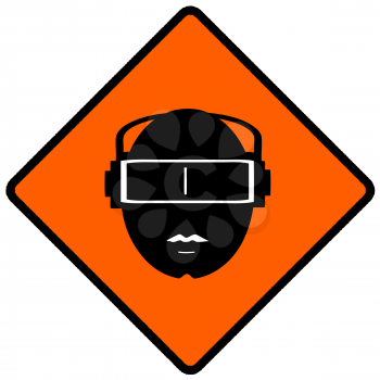 Royalty Free Clipart Image of a Virtual Reality Caution Sign