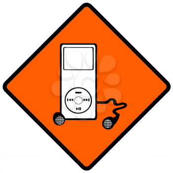 Royalty Free Clipart Image of an MP3 Player Caution Sign