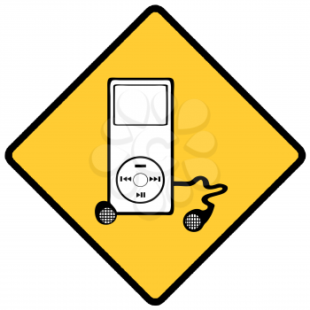Royalty Free Clipart Image of an MP3 Player Warning Sign