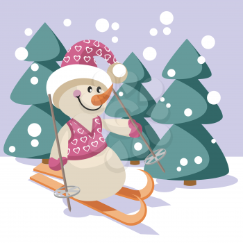 Royalty Free Clipart Image of a Skiing Snowman