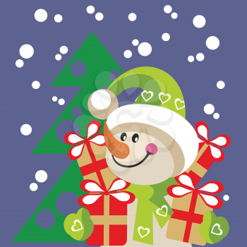 Royalty Free Clipart Image of a Snowman with Presents