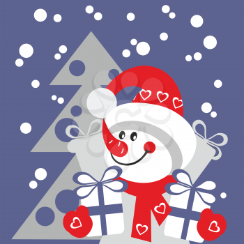 Royalty Free Clipart Image of a Snowman with Gifts