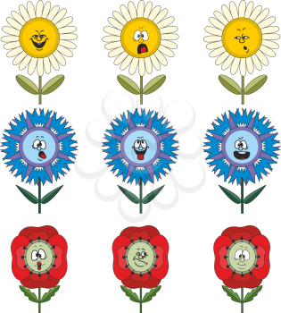 Funny flowers with different emotions isolated on white background 015