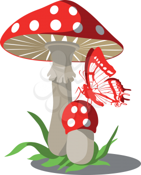 Vector. Mushrooms with butterfly set 004
