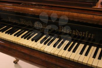 Close up of antique wooden piano keys 7989
