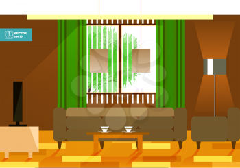 Flat interior room with sofa. Vector illustration