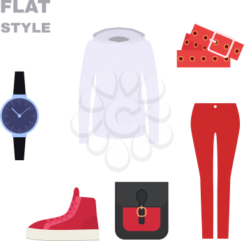 Flat Style. Womans Look. Fashion wear. Vector illustration