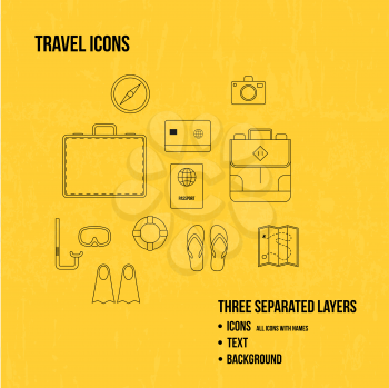 Travel objects. Flat design thin line icons set. Vector illustration