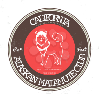 Alaskan malamute club. California Tee graphic. Vector. Grunge effect on separate layer