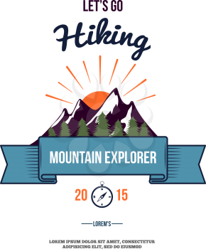 Hiking wilderness adventure badge graphic design logo emblem vector illustration