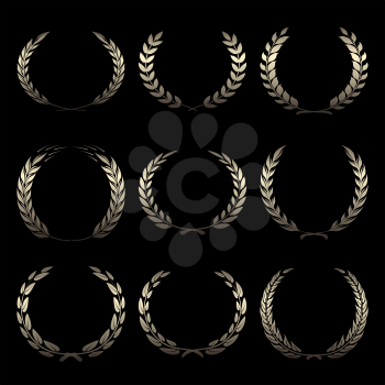 Vector gold award wreaths, laurel on black background illustration