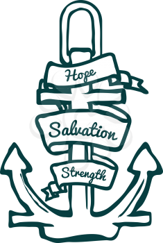 Anchor with Banner. Hope, Salvation and Strength. Vector Illustration