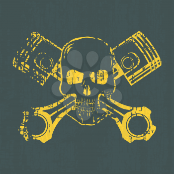 Skull and Pistons. t-shirt graphic. Vector Illustration