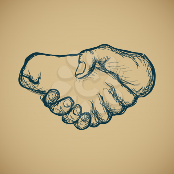 Hand draw sketch of vintage style hand shake vector illustration