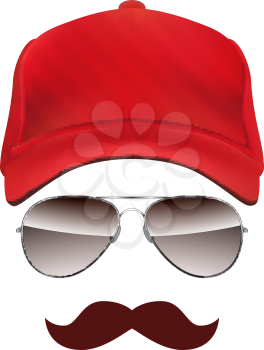 Baseball cap Glasses and Mustache isolated on white background vector
