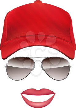 Baseball cap Glasses and lips isolated on white background vector illustration