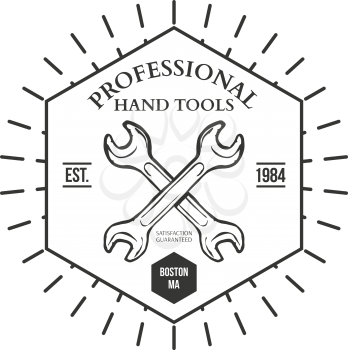 Set of vintage carpentry hand tools, repair service, labels and design elements vector illustration