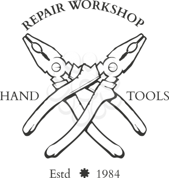Set of vintage carpentry hand tools, repair service, labels and design elements vector illustration