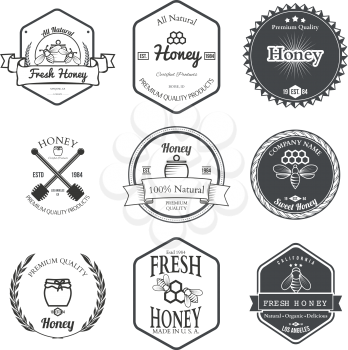 Set of Honey Labels Design Elements Vector Illustration