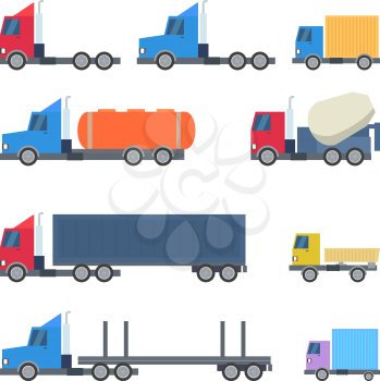 Set of Trucks Flat Design Vector Illustration