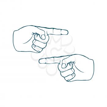 Two Human Hands Index Finger Hand Drawn Vector illustration