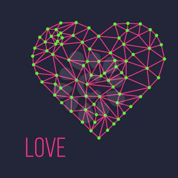 polygonal wireframe heart, valentines day vector, eps10 vector