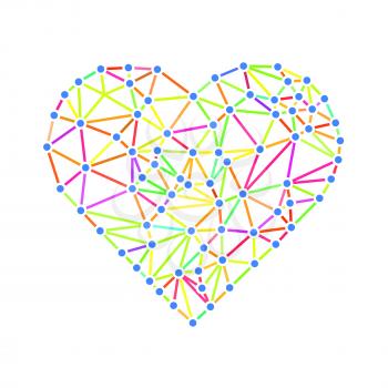 Heart with connected lines and dots. Wireframe mesh polygonal element. Valentines day. Vector illustration