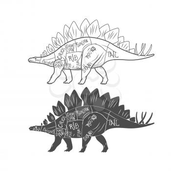 Dinosaurs illustration with cut scheme on white background. Vector illustration